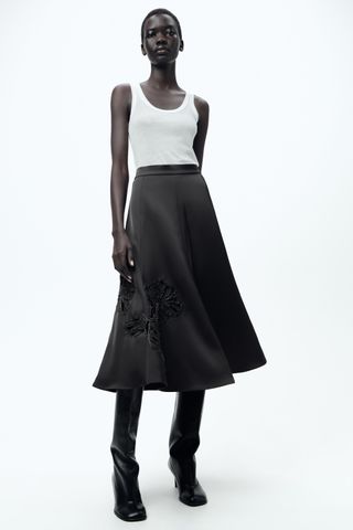 Embroidered Satin Effect Skirt Zw Collection