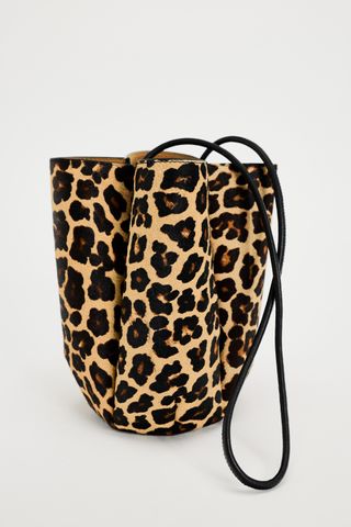 Animal Print Leather Mini Bucket Bag