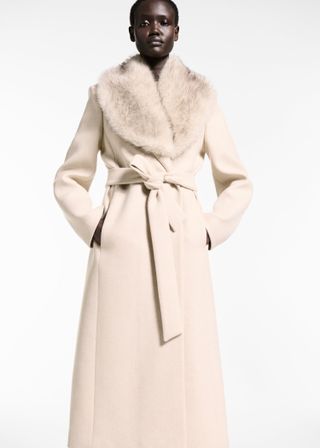 Manteco Wool Coat With Detachable Fur Collar 