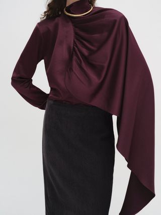 Koa Scarf Collar Satin Blouse, Burgundy