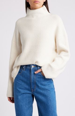 Relaxed Turtleneck Cotton Blend Sweater