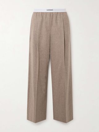 Stretch Jacquard-Trimmed Pleated Wool and Cashmere-Blend Straight-Leg Pants