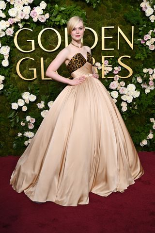 Elle Fanning during the 82nd Annual Golden Globes held at The Beverly Hilton on January 05, 2025 in Beverly Hills, California.