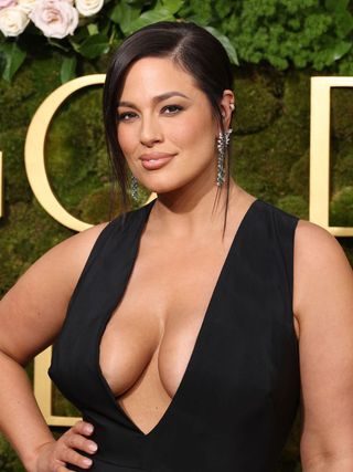 Ashley Graham Golden Globes side fringe hairstyle