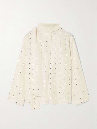 Tie-Detailed Polka-Dot Silk Blouse