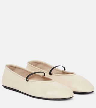 The Row, Elastic Leather Ballet Flats in Milk