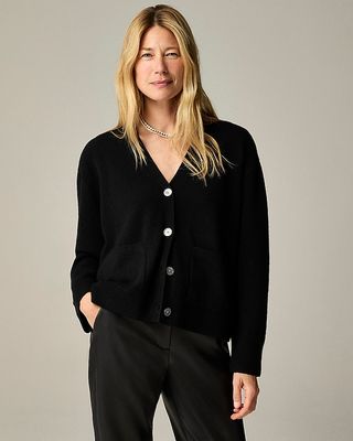 Cashmere Patch-Pocket Cardigan Sweater