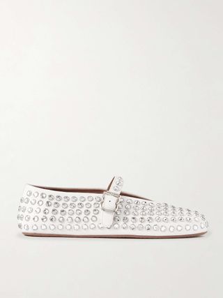 Crystal-Embellished Leather Ballet Flats