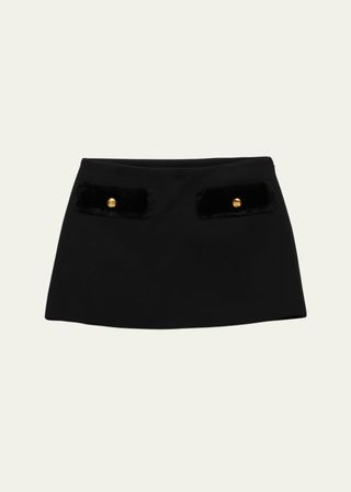 Shearling-Trimmed Wool Mini Skirt