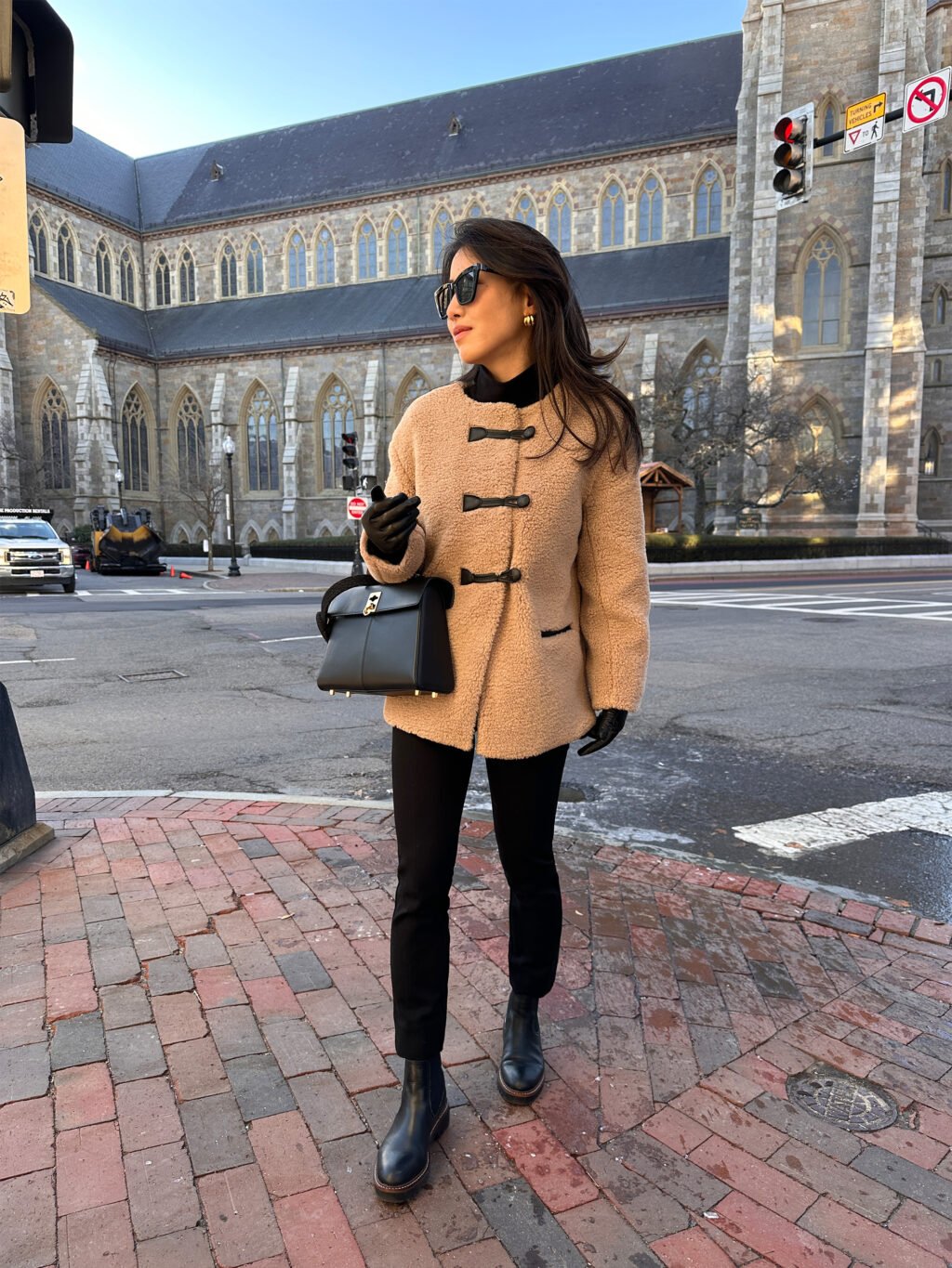 petite friendly winter outfit j. crew coat