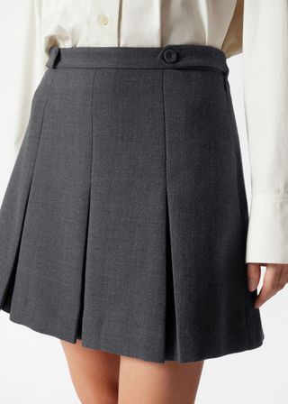 Pleated Herringbone Mini Skirt