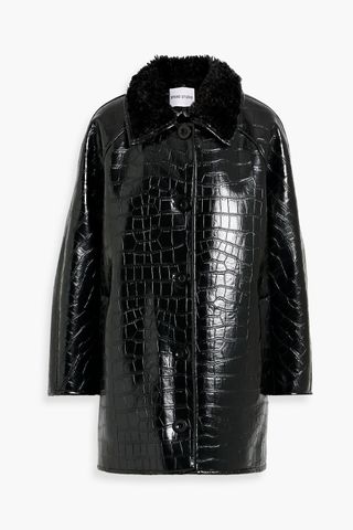 Amira Faux Croc-Effect Leather Coat