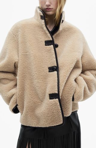 Mozart Faux Leather Trim Faux Shearling Coat