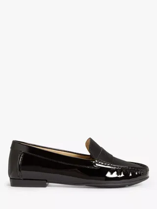 John Lewis Wide Fit Penny Patent Leather Moccasins, Black