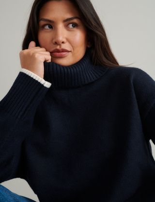 Navy Roll Neck Knitted Jumper