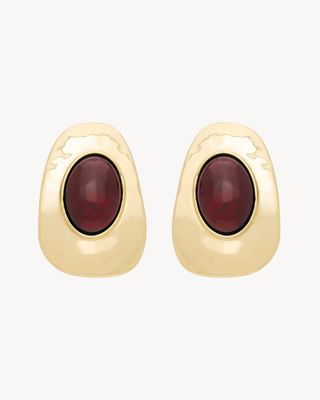 Women's Cabochon Earrings in Resin and Metal in Burgundy and Brass Gold