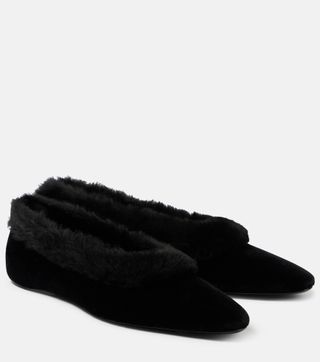 Shearling-Lined Velvet Ballet Flats