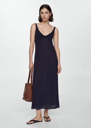 Linen Dress With Knot Detail - Women | Mango United Kingdom