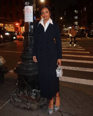 Sierra Mayhew, Who What Wear fashion editor, wearing tailored coat