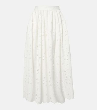 Gathered Cotton-Blend Midi Skirt