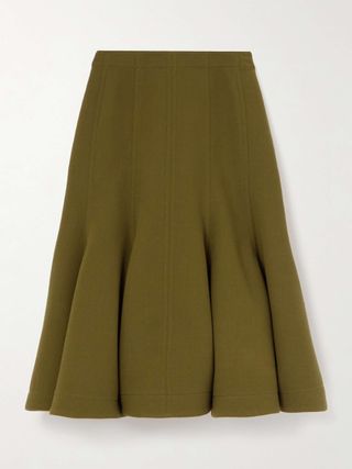 Paneled Pleated Wool-Crepe Midi Skirt