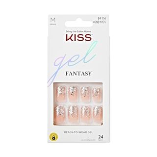 Kiss Gel Fantasy Collection Ready-To-Wear Press-On Nails, ‘i Feel You’, Medium Length Square Gel Nails Kit With Pink Gel Nail Glue 0.07 Oz, Manicure Stick, Mini Nail File, and 24 Fake Nails