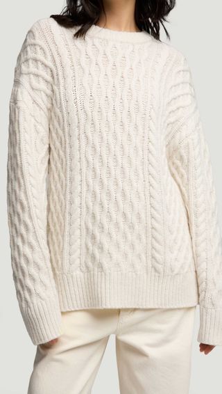 Oversized Cable Sweater in Wool Nylon | Cream