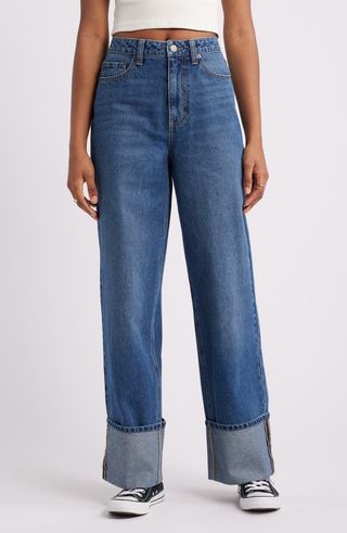 Wide Cuff High Waist Wide Leg Jeans