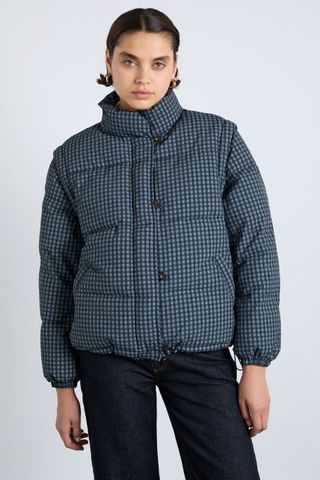 Pre-Order Pearl Check Puffer - Navy Gingham