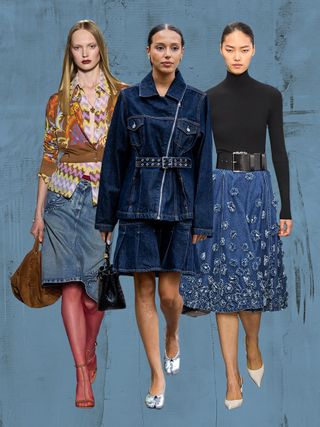 Women in denim skirts