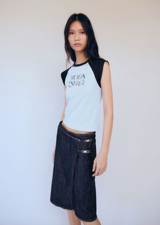 Denim Skirt With Metallic Detail - Women | Mango Usa