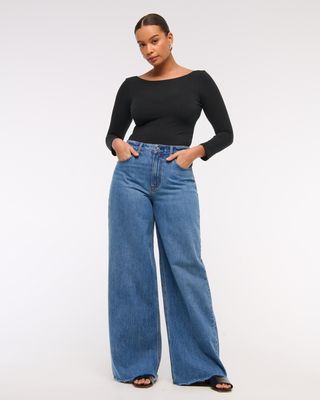 abercrombie, Curve Love High Rise Wide Leg Jean