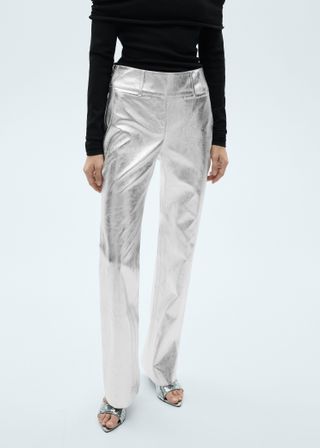 Metallic Straight-Fit Trousers - Women | Mango United Kingdom