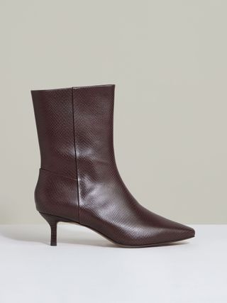 Leather Kitten-Heel Ankle Boots in Chocolate