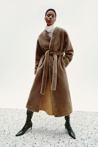 ZARA Long Faux Fur Coat Zw Collection