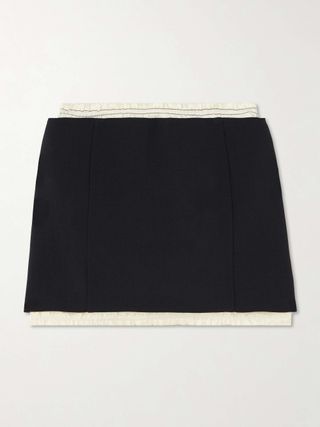 Layered Ruched Satin-Trimmed Crepe Mini Skirt