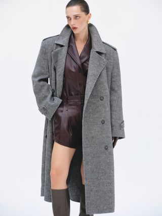 Oversized Wool Trench Coat, Grey