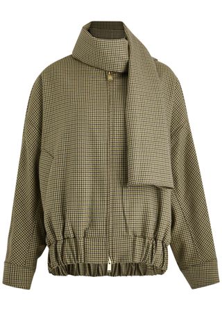 Lee Houndstooth Scarf-Effect Wool Bomber Jacket