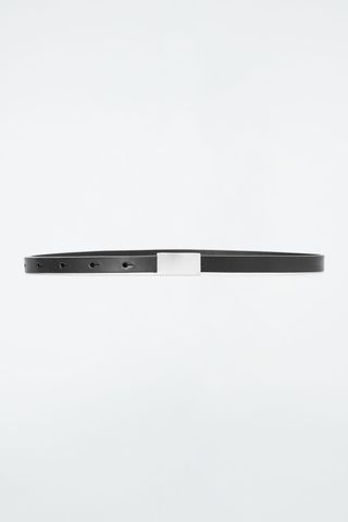 Bar-Detail Slim Leather Belt