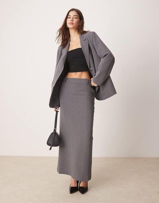 Yas Tailored Maxi Skirt Co-Ord in Thunderstorm Grey