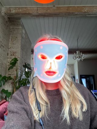 Sophie Cookson testing The Light Salon Boost LED Face Mask