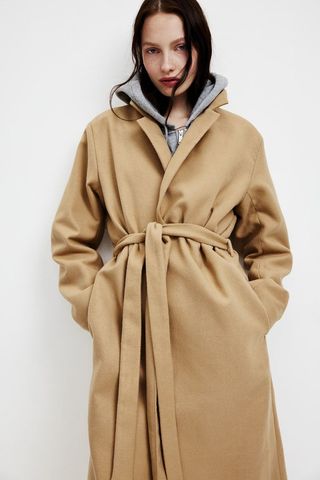 Brushed-Finish Tie-Belt Coat