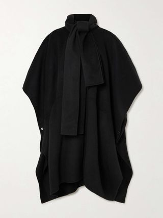 Cape-Effect Tie-Neck Wool Coat