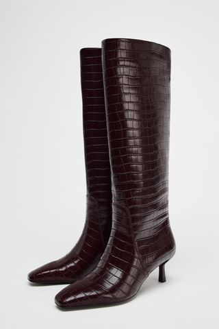 Textured Kitten Heel Boots