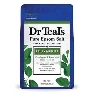 Dr Teal's Epsom Magnesium Salt Soak, Relax & Relief With Eucalyptus & Spearmint Essential Oils, 3 Lbs