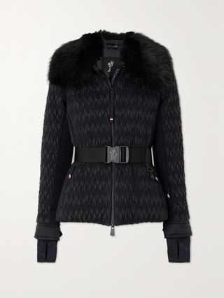 Plantrey Hooded Belted Faux Fur-Trimmed Quilted Shell Down Jacket