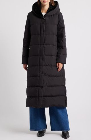 Longline Puffer Coat With Faux Fur Lined Hood