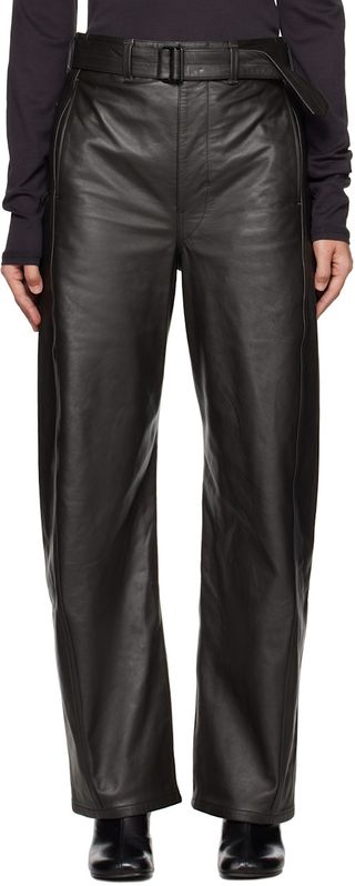 Black Twisted Belted Leather Pants