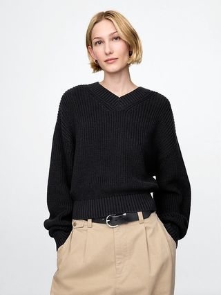 gap, Shaker-Stitch V-Neck Sweater