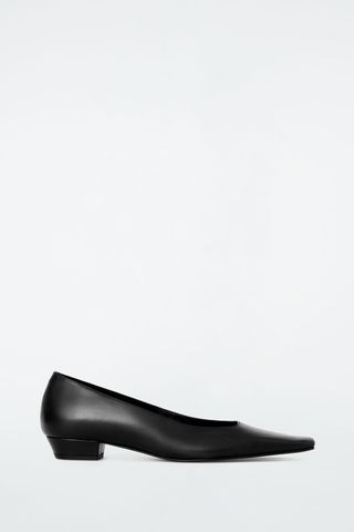 Square-Toe Leather Court Shoes